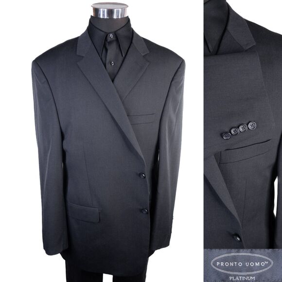 Pronto Uomo 2-Buttn Platinum Charcoal Blazer Wool Sport Coat Suit Jacket Sz 50L - Picture 1 of 13